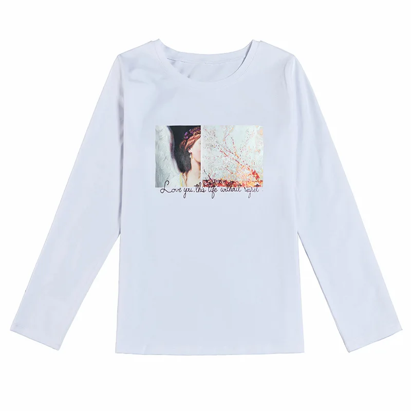 

Shintimes New T Shirt Women 2020 Fashion Print Tee Cotton T-Shirt Long Sleeve Cotton 2020 Autumn Women Clothes Fall Tshirt Femme