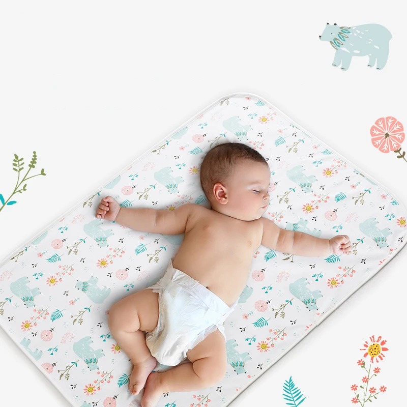 Cambiador de pa&ntilde;ales de beb&eacute; de dibujos animados, cambiador de pa&ntilde;ales grande de algod&oacute;n suave para reci&eacute;n nacido, almohadillas impermeables, colch&oacute;n, tapetes de juego de suelo-0