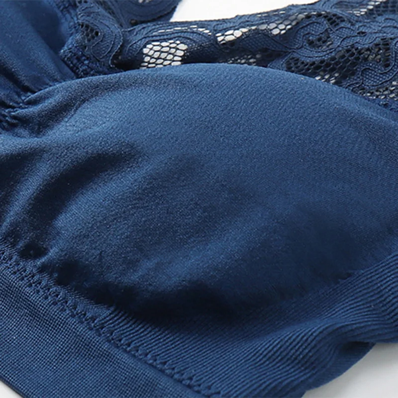 

Ice Silks Sport Bra Wirefree Wide Lace Strap Underwear Female Padded Brassiere BMF88