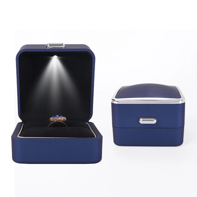 

Blue Luxury Female Wedding Ring Jewelry Display Packaging Gift Box For Earring Pendent Storage Case Jewellery Organizer 3 Colors