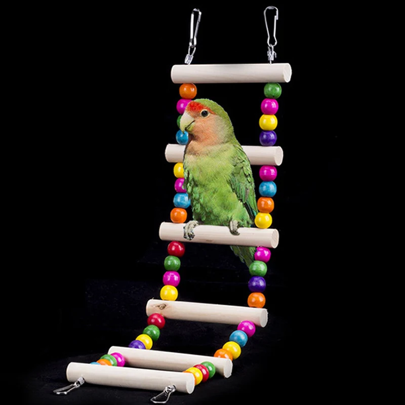 

Birds Pets Parrots Ladders Climbing Toy Hanging Colorful Balls With Natural Wood