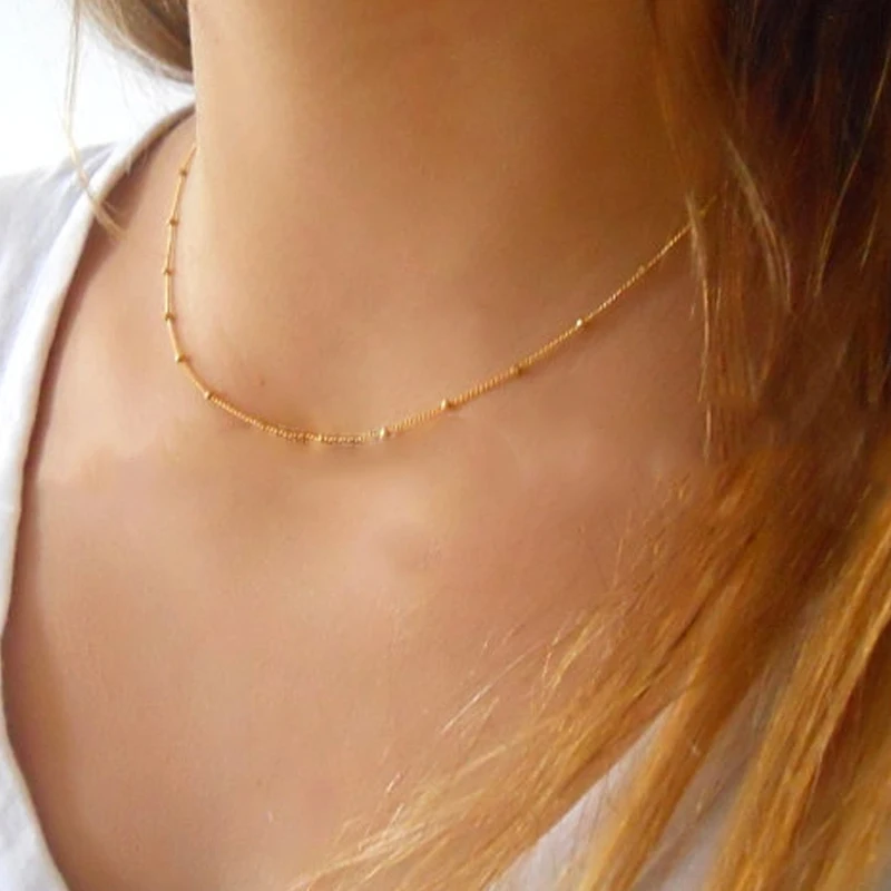 

2019 Simple New Gold Silver Beads Clavicle Chain Necklace Trendy Statement Choker Necklaces for Women Fashion Neck Jewelry