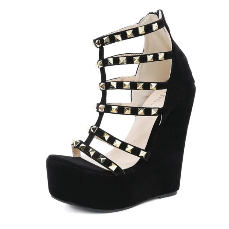

2021 new style rivet women's shoes sexy hollow wedges ladies sandals high quality water meter height 7cm 16cm wedges 4-10 11