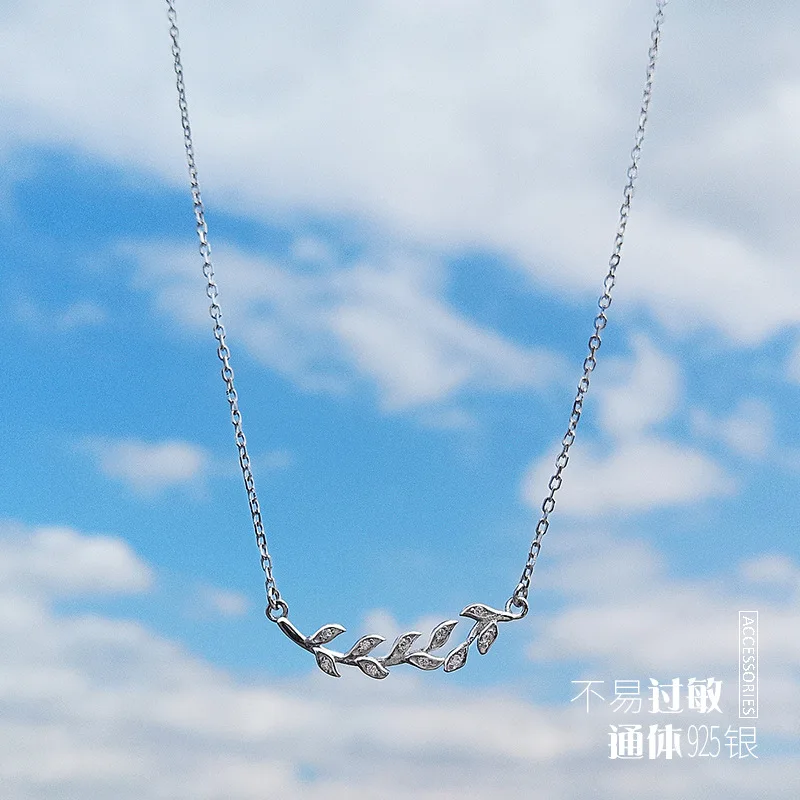 Реальные 925 пробы ожерелье в виде серебряного листа AAA блестящие циркон простой