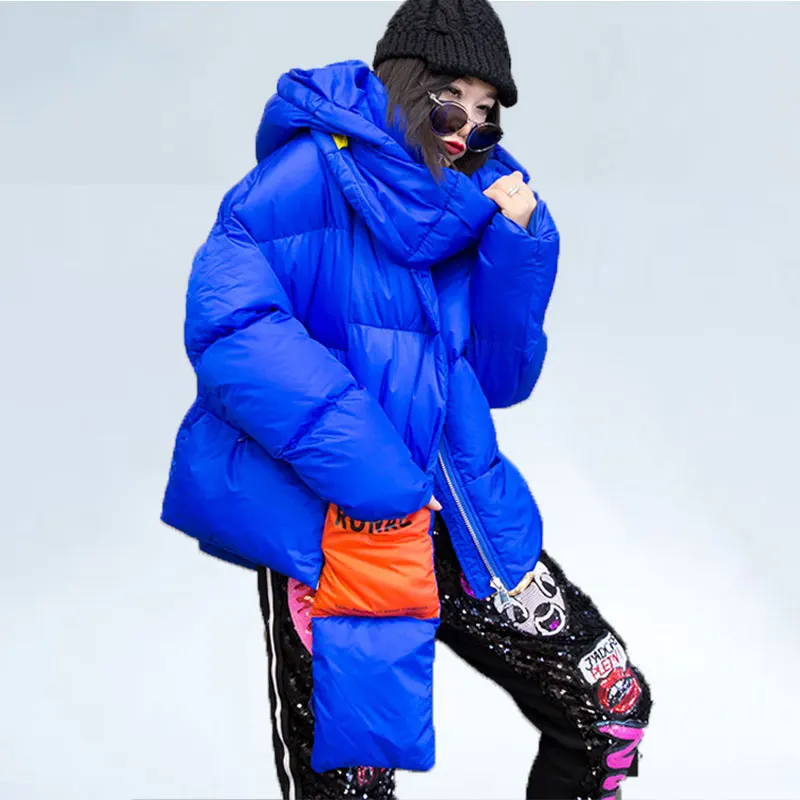 Oversize Down Jacket women Streetwear Warm Parka thick winter Coat Women Hooded Cotton Jackets Retro Coat With a scarf 234