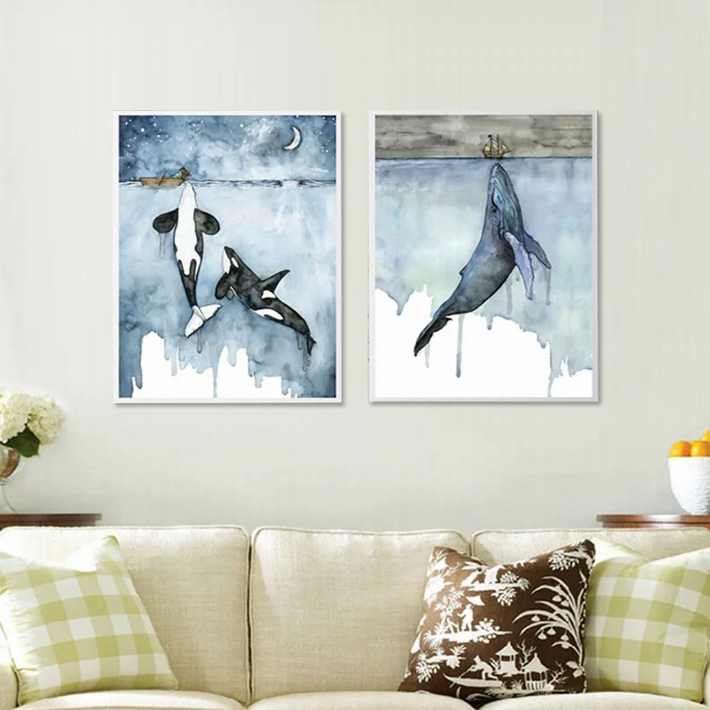 Домашнее украшение Картина на холсте мультяшный поцелуй Кит Современное простая