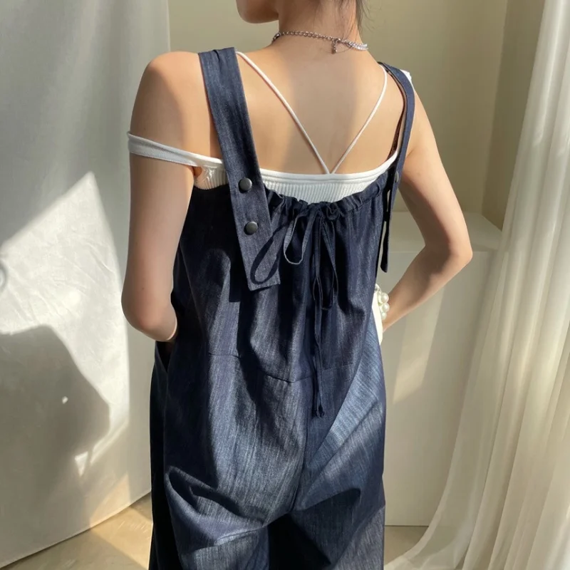 

Korean Chic Summer 2021 New Loose Women Pants Back Tie Wide Leg Casual Jumpsuits Women All Match Smooth Soft Hipster Trousers