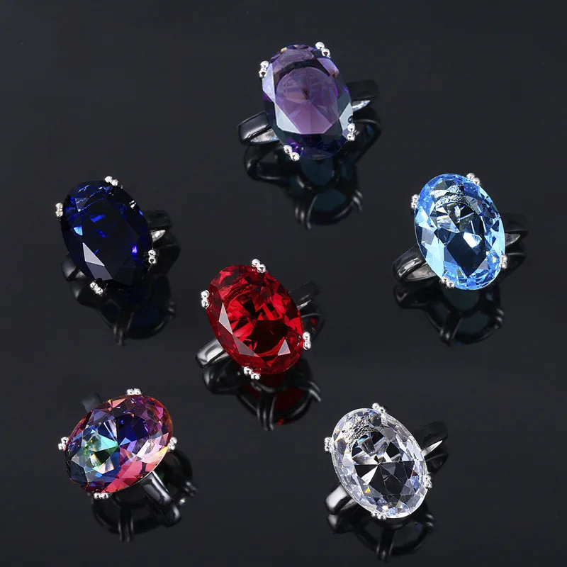 Bague Ringen, 6 цветов, овальное кольцо с камнями для женщин, классическое серебро 925, ювелирное изделие, рубиновый аметист, аквамарин, сапфир, топаз, циркон