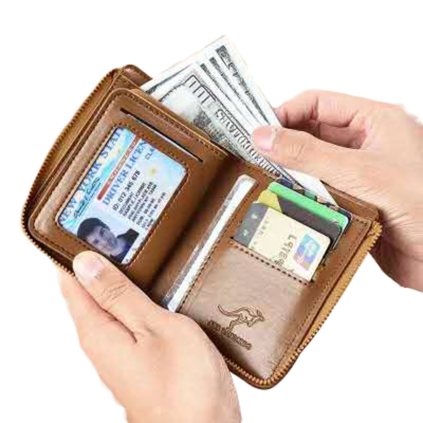Portable Men PU Anti-theft Wallet Anti Credit Card Fraud Zipper Purse with Holders for Father Boyfriend Husband | Багаж и сумки