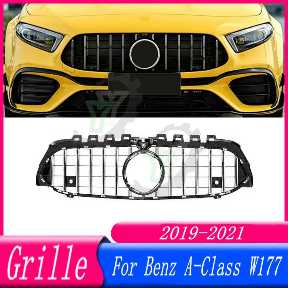 

Передний бампер, верхняя решетка GT style, гоночный гриль для Mercedes-Benz A-Class W177 A180 A200 A260 A35 2019 2020 2021, автомобильные аксессуары