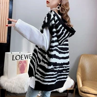 2022 autumn winter women sleeveless knitwear vest female fashion zebra pattern knitted sweaters ladies v neck warm pullover q73
