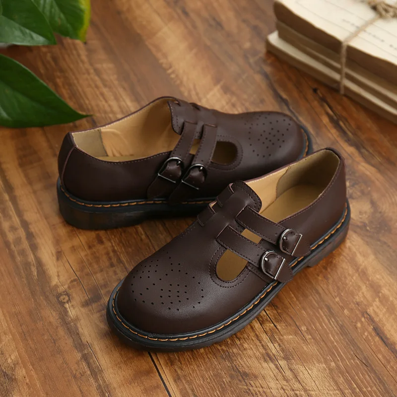 

Ladies Flat shoes double buckle mary jane shoes academic casual shoes girls cow muscle sole flats zy6641