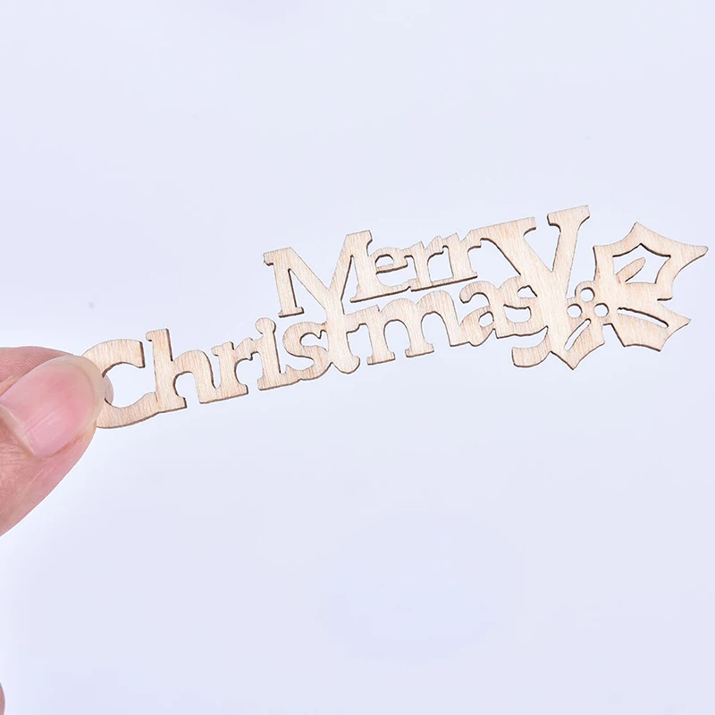 

10pcs/lot DIY Handcraft Letter Wood Pieces Crafts Laser Cut Wooden Slice Merry Christmas Hanging Ornaments Xmas Home Decoration
