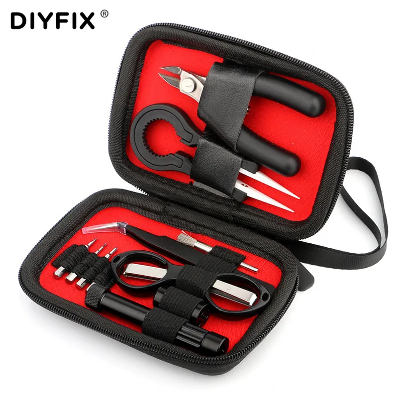 Tool kit Vape DIY Набор инструментов сумка с сигаретами органический хлопок проволока катушки джиг обмотки керамические пинцеты плоскогубцы для RDA аксессуары для электронных сигарет - Цвет: Tool kit