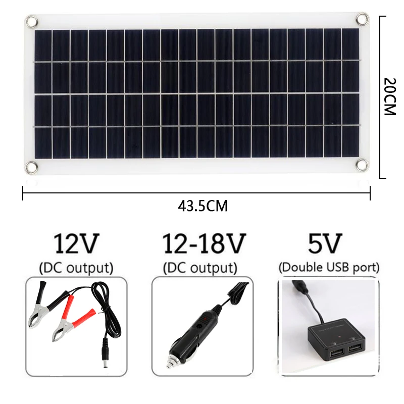

ZUIDID30W Solar Panel Dual USBOutput Solar Cells Poly Solar Panel10/20/30/40/50A/60A Controller for12V/24V Battery Power Charger