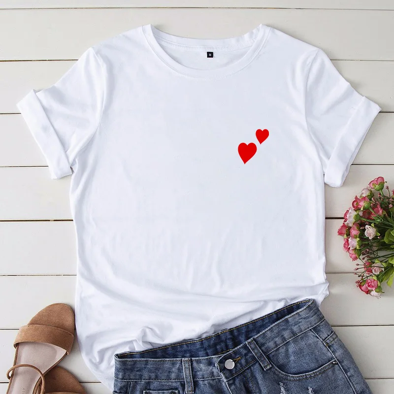 

2021 Women's T-shirt Summer Fshion Simple Heart Print T-shirt Ladies Shirt Short Sleeve T-shirt Casual Harajuku Graphic T-shirt