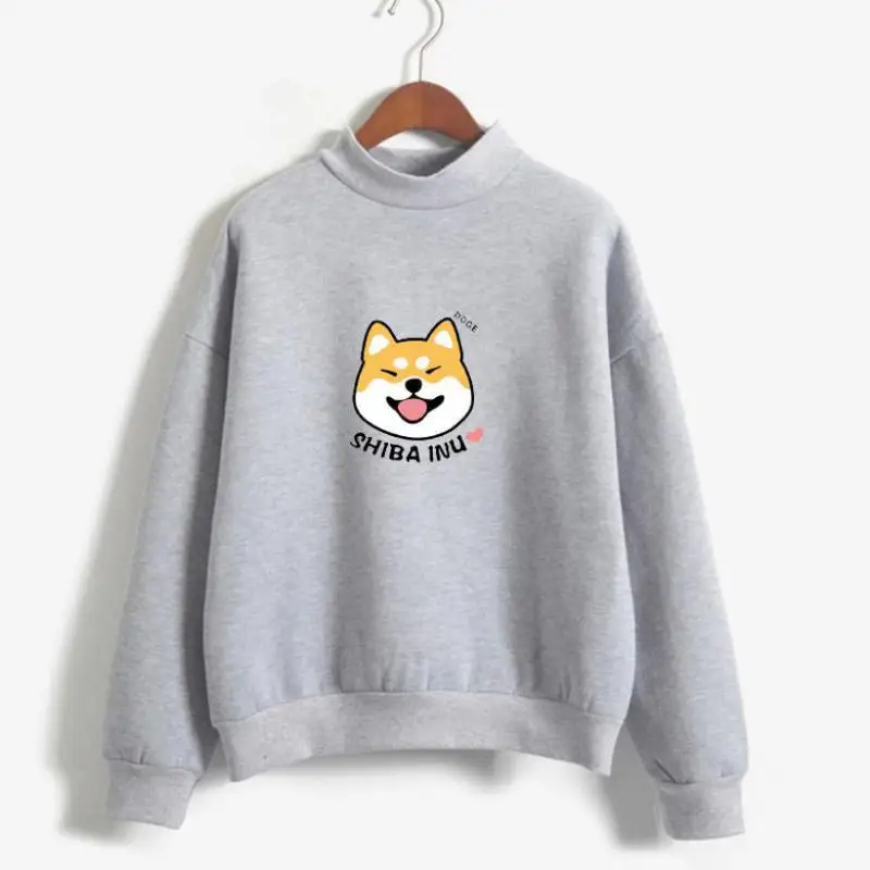 Новая толстовка с капюшоном Kawaii плюс плюшевая Толстая Женская одежда Harajuku стоячий воротник длинный рукав повседневный однотонный пуловер с принтом - Цвет: Серый