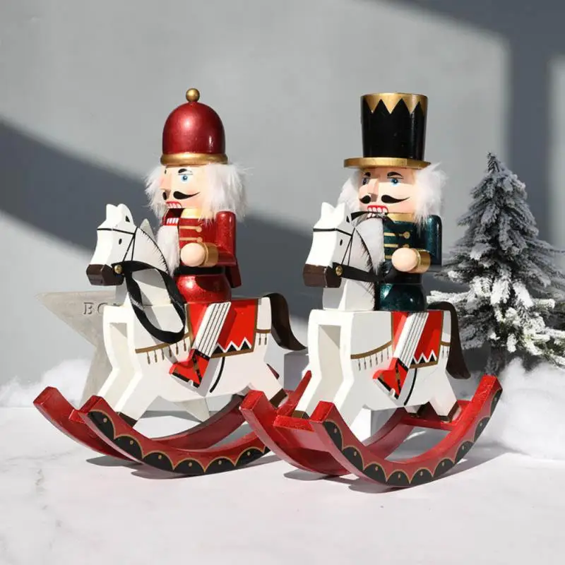 

12in Christmas Nutcracker Ornaments Wooden Nutcracker Soldier Rocking Horse Figurines Miniatures Toy Xmas Decoration Noel Natal