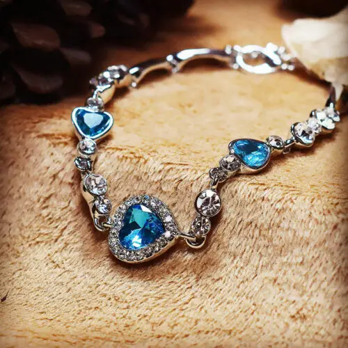 Элегантный женский браслет с голубыми кристаллами в форме сердца океана стразы