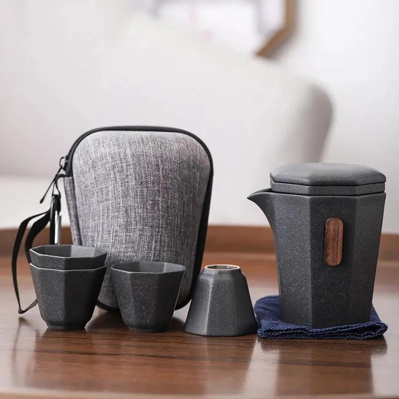 

Ceramic Teapots Gaiwan Teacups Chinese Teaware Portable Travel Tea Sets With Travel Bag Kung Fu Drinkware Mug Gift For Friends