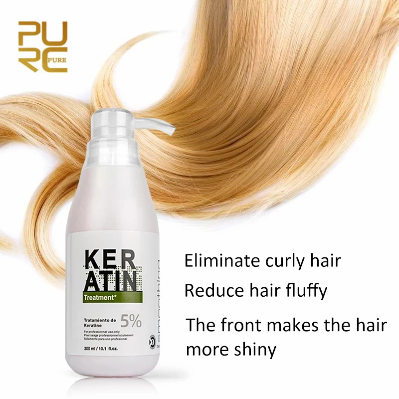 

PURC Keratin Hair Straightening 5% Formaldehyde Keratin Treatment 300ml, Repair Damaged Smooth Frizz Hair Care Salon Products