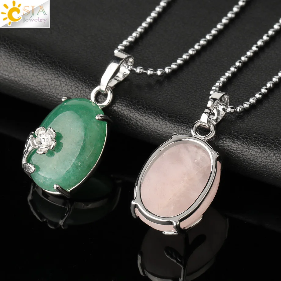 CSJA ожерелье с подвеской из натурального камня в форме яйца фиолетовые кристаллы