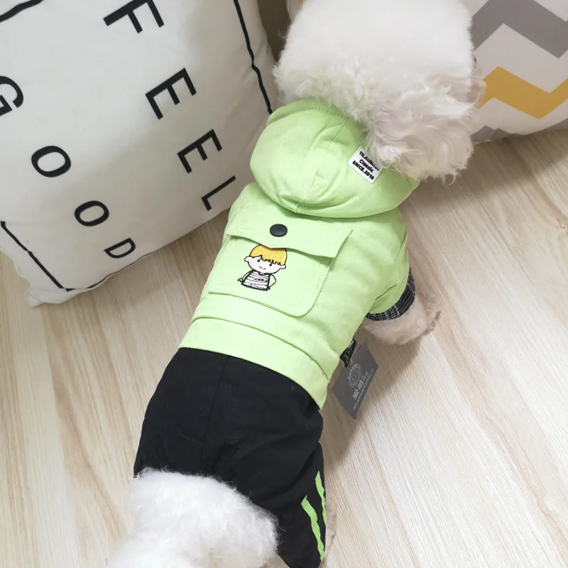 Зимняя хлопковая теплая одежда с подкладкой для собак двухсторонняя зеленая
