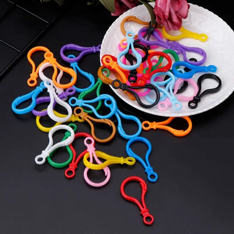 

100pcs Plastic Colorful Lamp Shape Buckle Snap Hook Lobster Clasp DIY Needlework Luggage Sewing Handmade Bag Purse Toy Doll 40JC