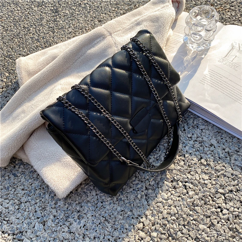 

Mortise Lock Flap Soft PU Woman Shoulder Bags Fashion Diamond Lattice Crossbody Bags High Quality Leather Chains Shoulder Bags