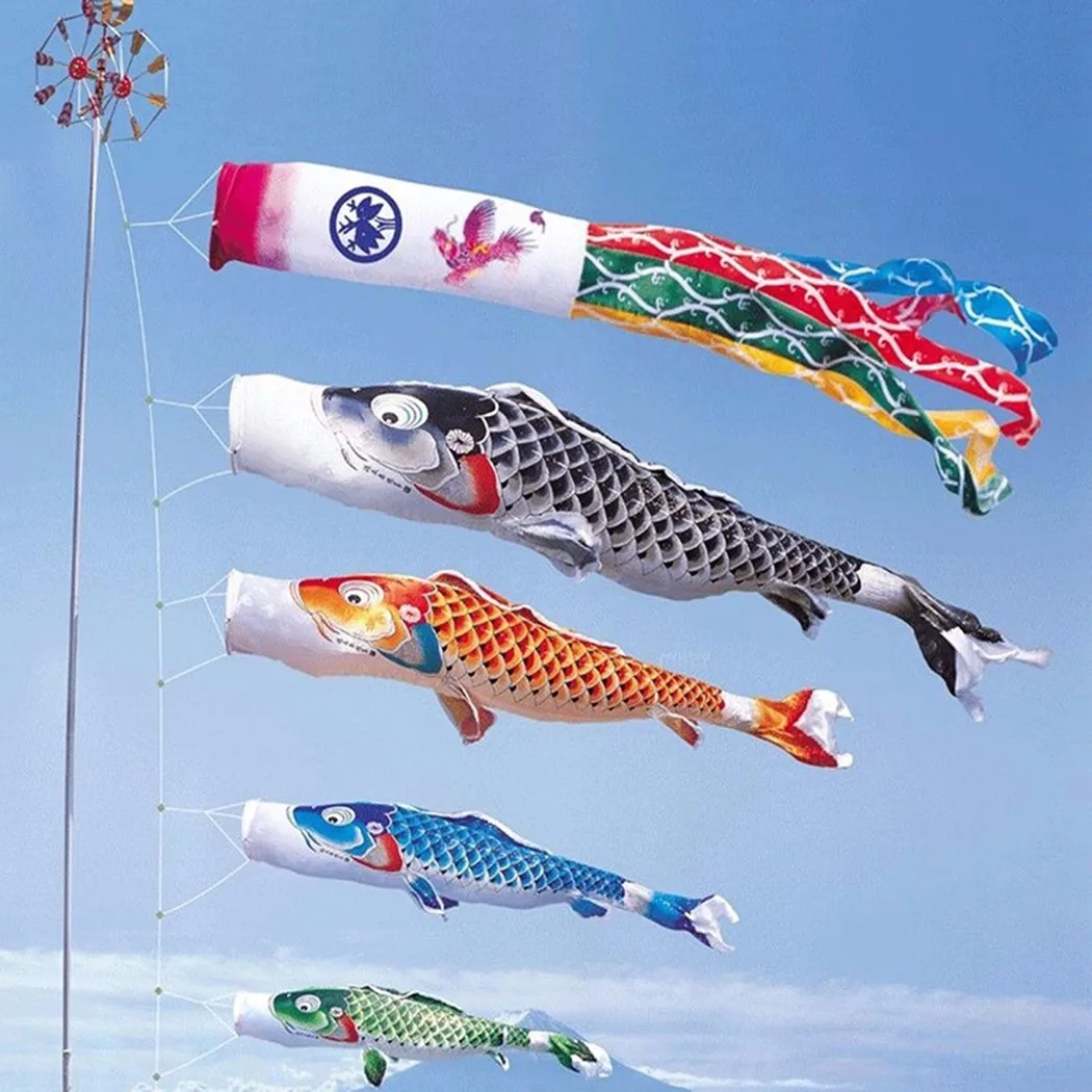 

70CM Japanese Carp Spray Windsock Streamer Fish Flag Koinobori Kite Cartoon Fish Colorful Windsock Carp Wind Sock Flag