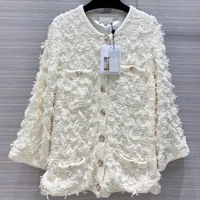 2021 new arrival high quality trend all match temperament fringe hollow round neck cardigan jacket short skirt suit women
