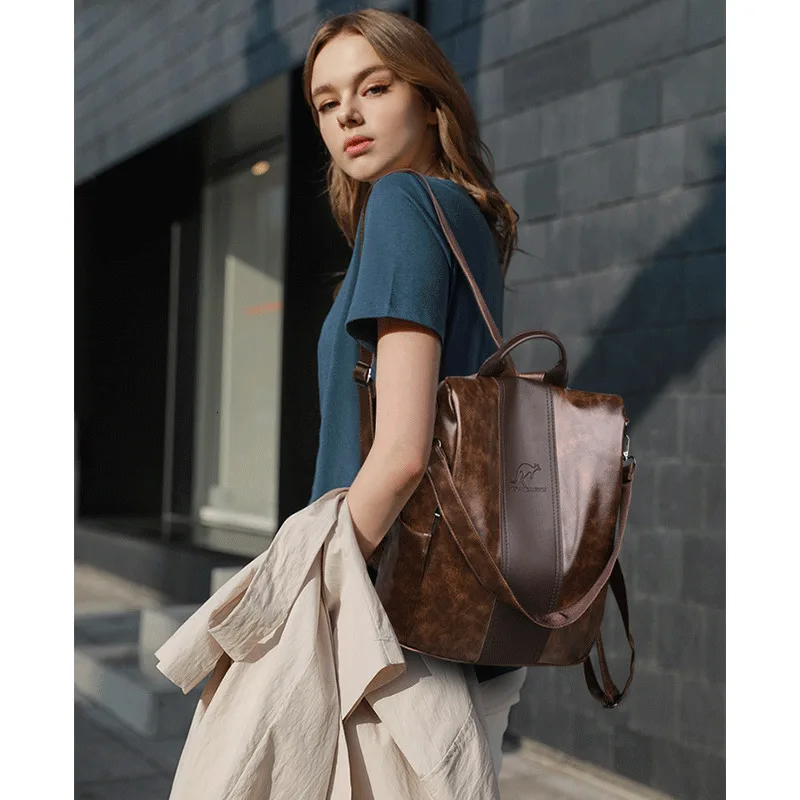 Женский кожаный рюкзак в консервативном стиле винтажный для путешествий