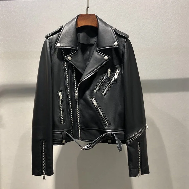 Женские пальто из 100% овечьей кожи модные кожаные женские Мотоциклетные Куртки