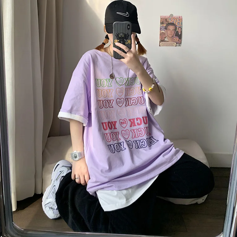 Oversized Letter Print Couples T Shirt for Women Summer Boyfriend Style Clothes Teenage Girls Harajuku Tees Loose Fit Streetwear