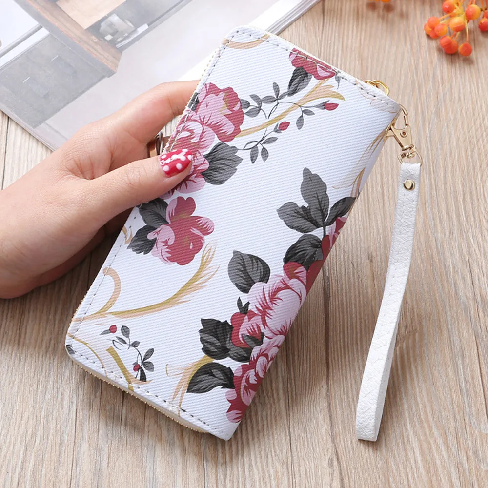 

MAIOUMY Fashion Long Wallet Women Stone Road Wallet Flower Printed Coin Bag Simple Zipper Purse Portable Phone Bag Card Holders