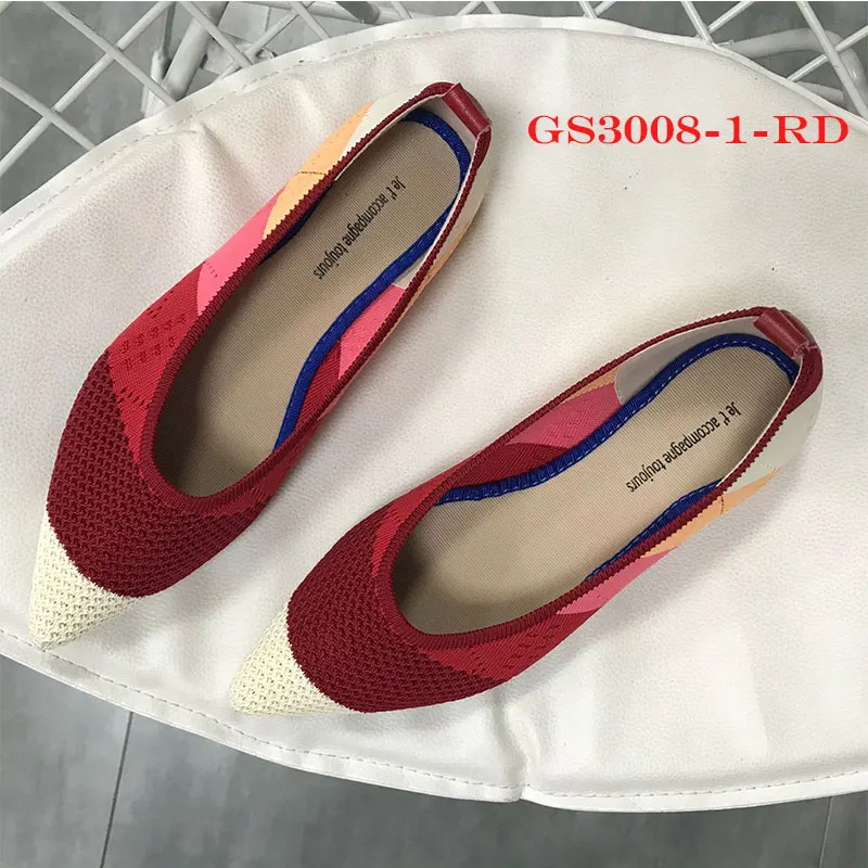 3008-1 Red Flats Genshuo/Женская обувь на плоской подошве; Zapatos de Mujer; женские балетки на плоской подошве; слипоны с острым носком; женская повседневная обувь; мягкие лоферы - Цвет: 3008-1 Red Flats