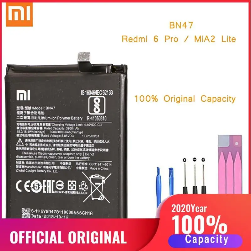 Оригинальный аккумулятор для телефона Redmi 6 Pro Xiaomi Mi A2 Lite BN47 батареи hongmi 6Pro Xiomi MiA2