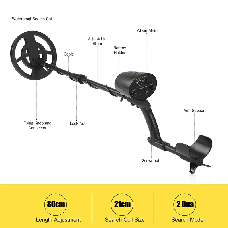 

Metal Detector Dual Mode with Waterproof Search Coil Adjustable Stem with Low Battery Indicator for Kid to Treasure
