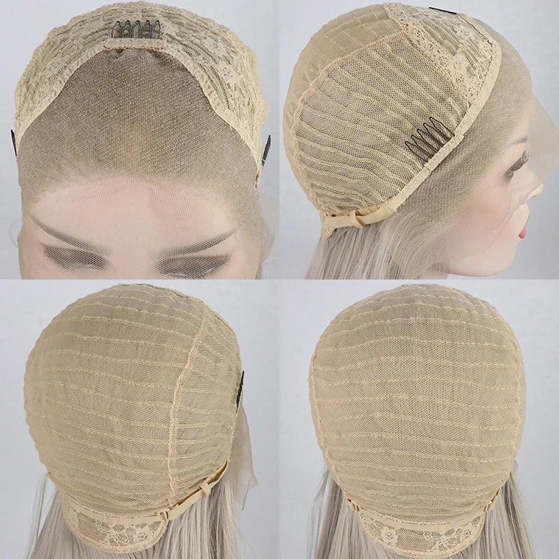 

Sliver Grey Synthetic Lace Front Wig Transparent Lace Long Straight High Temperature Fiber Daily Wear For Women