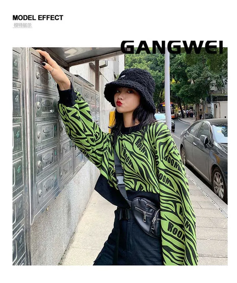 

NiceMix Zebra Peinted Fashion Pullovers Thick Winter Good Quality Punk Hip-Hop Style Lady Tee Hoodie Female Tops Clothes