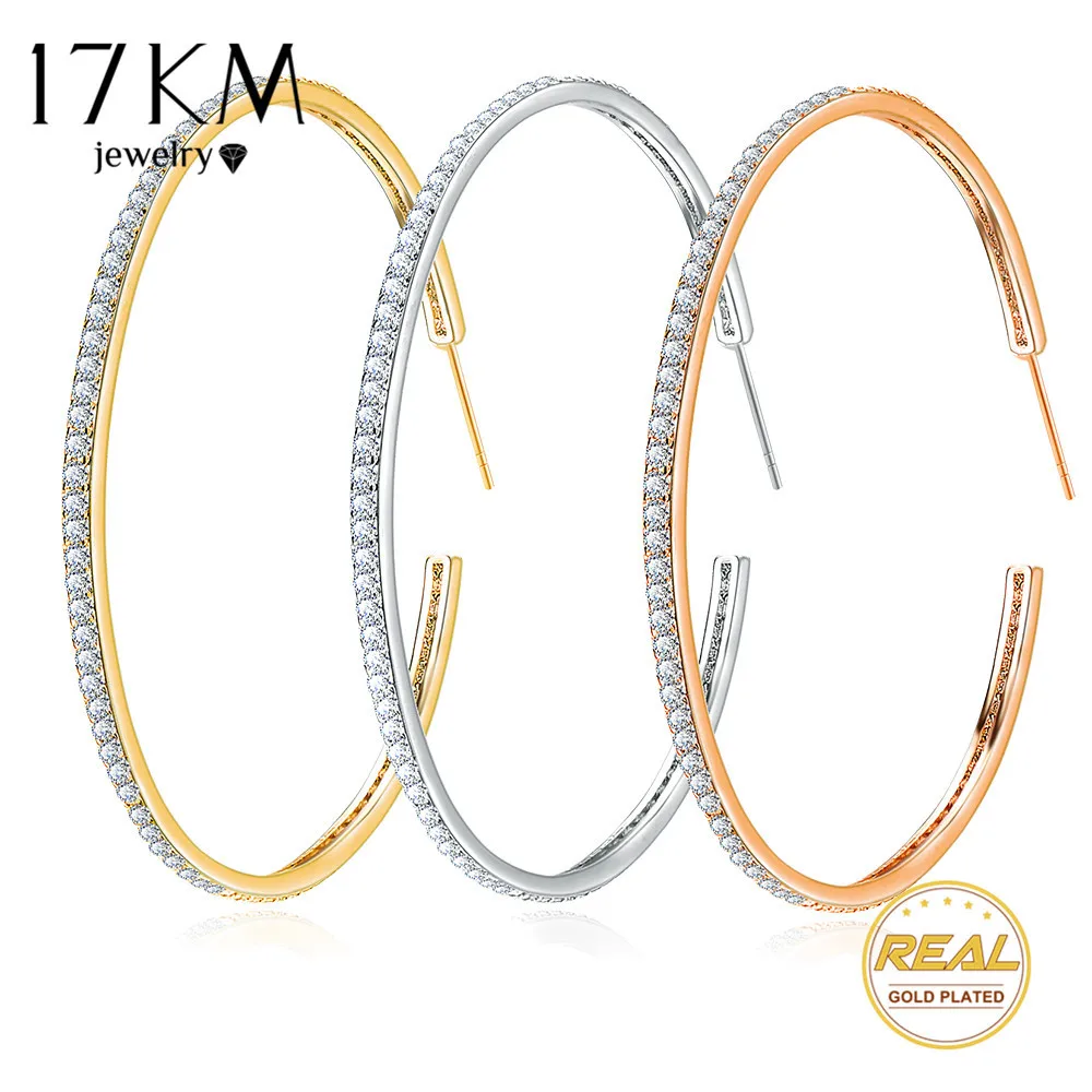 17KM Big Circle Cubic Zircon Hoop Earrings For Women Fashion Bijoux Geometric Earring Female Christmas Wedding Jewelry