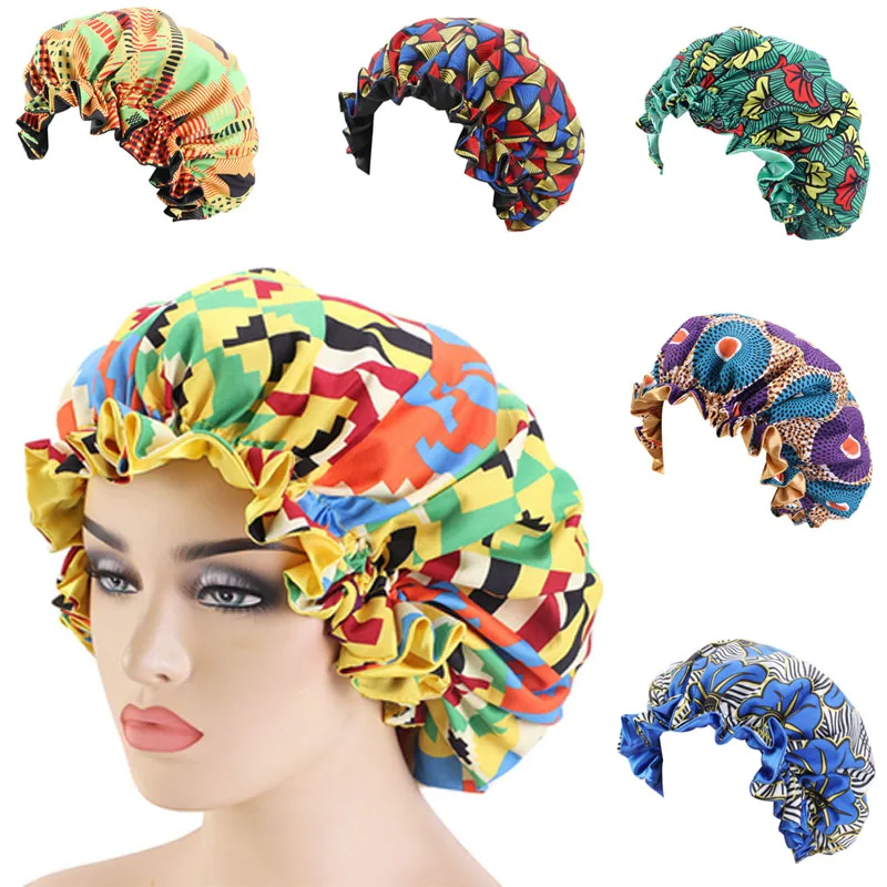 

Satin Bonnet for Women African Patterns Print Hair Care Bonnet Ladies Double Layer Silky Lined Sleep Cap Reversable Headdress