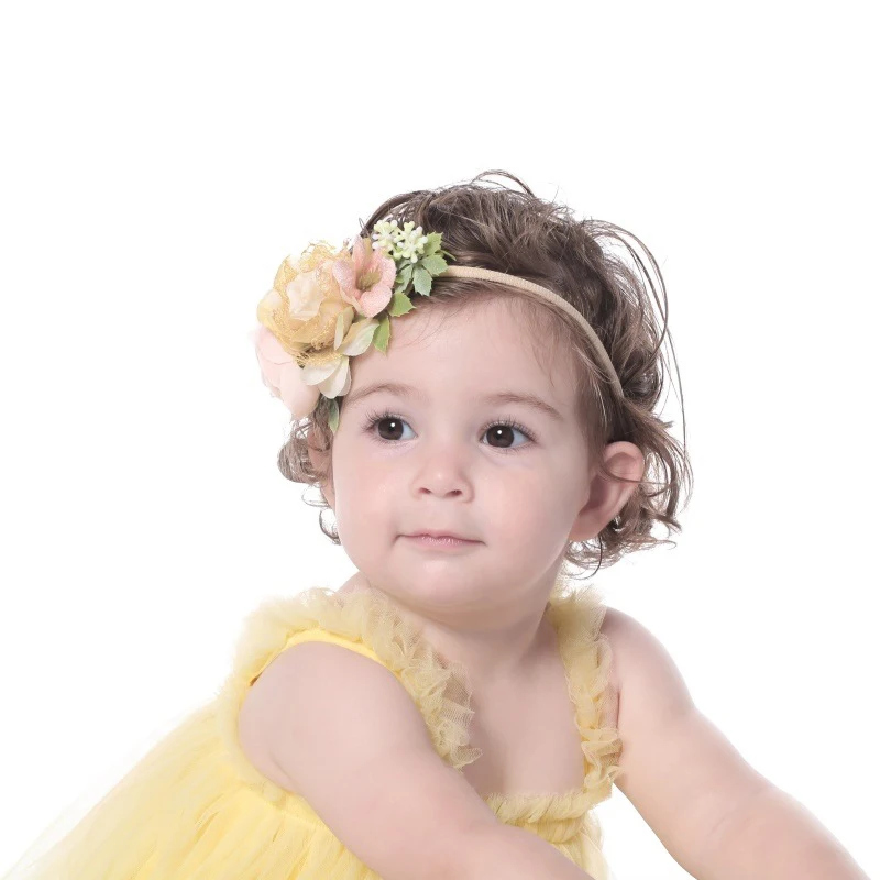 Warmom-diademas Artific para beb&eacute;, diademas de flores para reci&eacute;n nacido, diademas el&aacute;sticas de nailon hechas a mano, diademas florales para ni&ntilde;o peque&ntilde;o-2