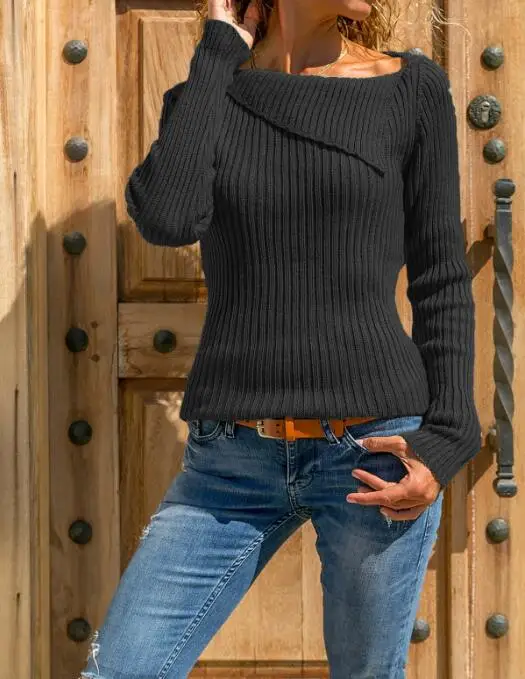 

Модный женский свободный трикотажный пуловер, джемпер с v-образным вырезом и длинным рукавом, трикотажный топ