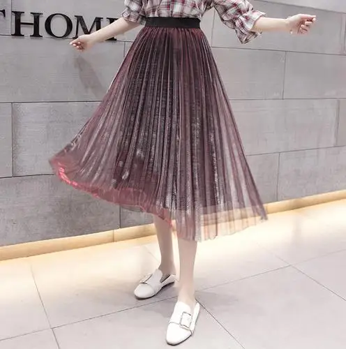 Летняя женская длинная Плиссированная юбка элегантные однотонные ретро юбки