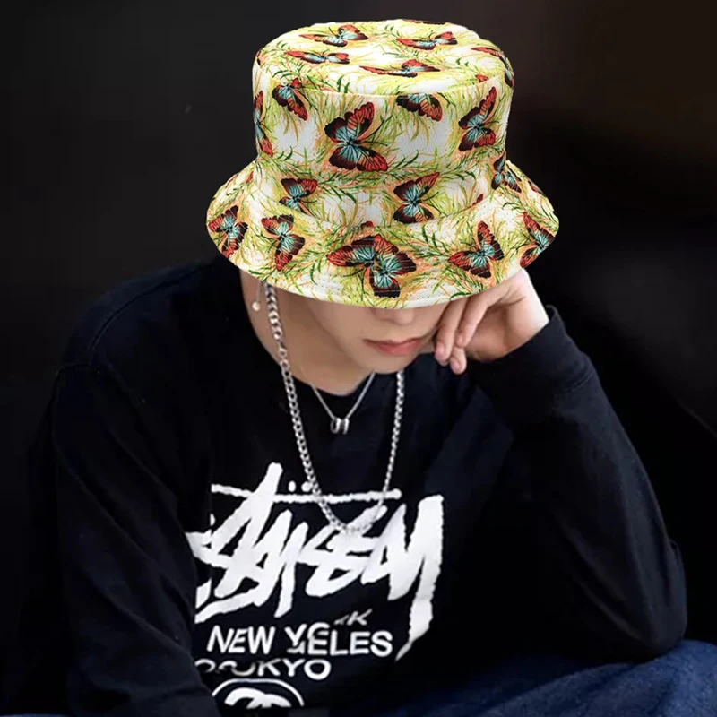 

2021 Summer Bucket Hats Women Men Panama Hat Double-sided Wear Fishing Hat Printed Fisherman Cap for Boys Girls Bob Femme Gorros
