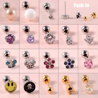 1pair surgical steel crystal gem zircon ear stud dispossable eo sterile piercing stud more safe ball buckle set piercing jewelry