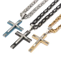 316l stainless steel jesus christ cross pendant necklace byzantine link chain gold men boys gift
