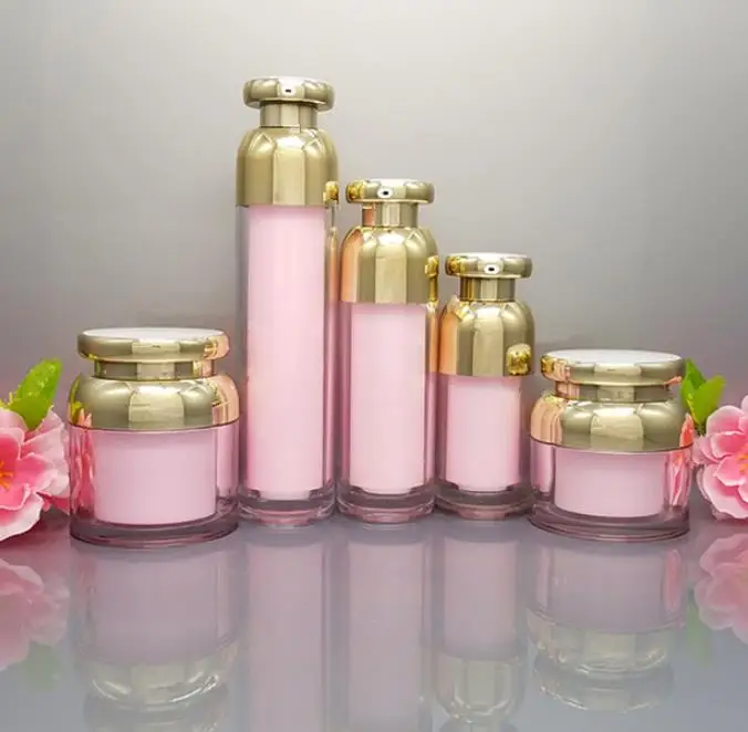 

15ml 30ml 50ml 100ml Empty Acrylic Pink Gold Essence Vacuum Pump Bottle 30g 50g Makeup Cream Jar Empty Cosmetic Container SN240