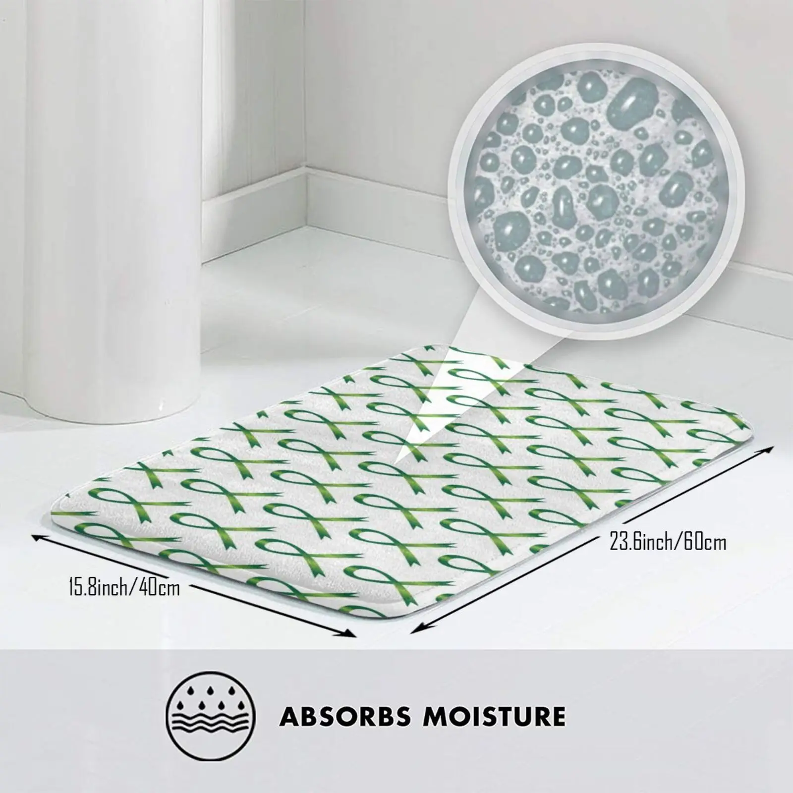 Зеленый коврик с лентой Противоскользящий для пола спальни зеленый